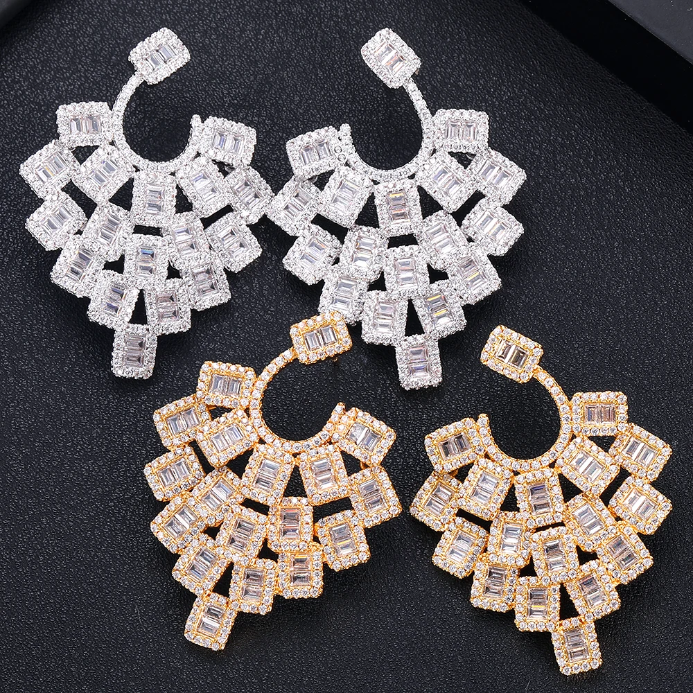 Роскошные Длинные серьги в форме цветка JANKELLY, кубический цирконий, женские свадебные Большие серьги Bijoux