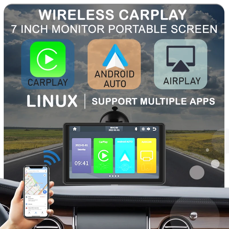 DLC 7 Inch Touch Screen Car Portable Wireless Apple CarPlay Tablet Android Stereo Multimedia