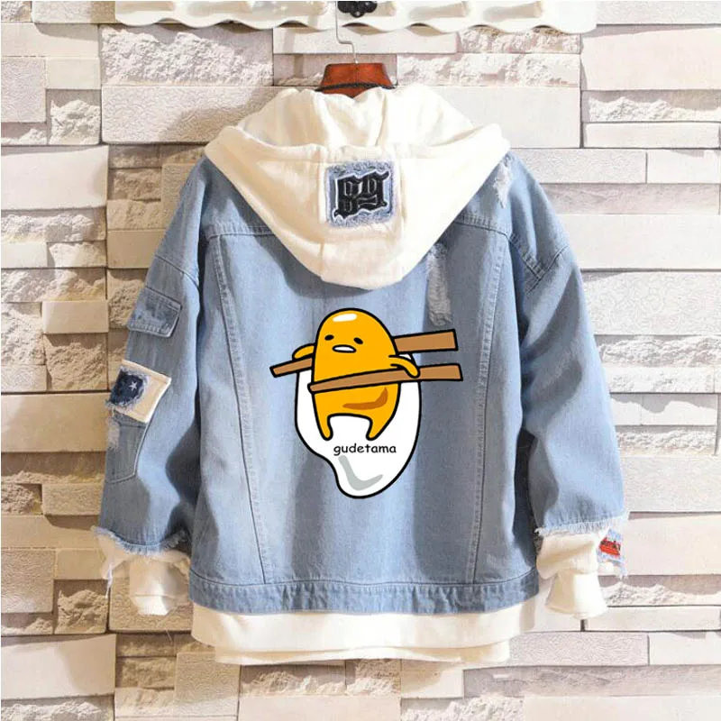 1 Аниме Gudetama повседневные толстовки унисекс ковбой поддельные два предмета Толстовка отверстие джинсовая женская куртка в стиле каваи пальто - Цвет: 1