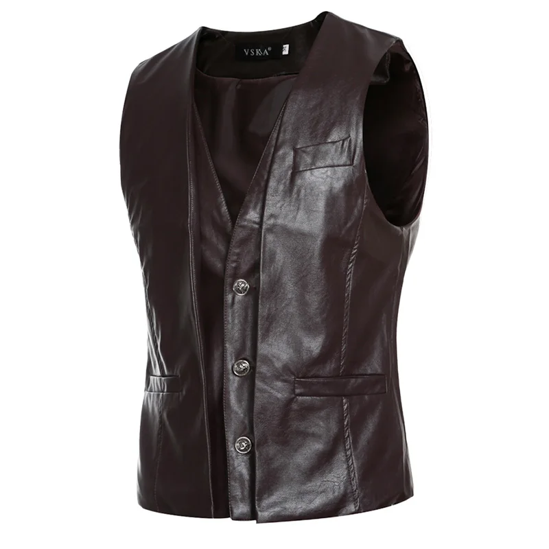 EBay Spring And Autumn New Style Simple Men-Style Retro Fake Two-Piece Design Casual Slim Fit Leather Waistcoat Coat