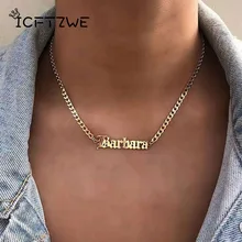 Nameplate Necklace Jewelry Choker Gold Chain Gift Boho Old English Custom Stainless-Steel
