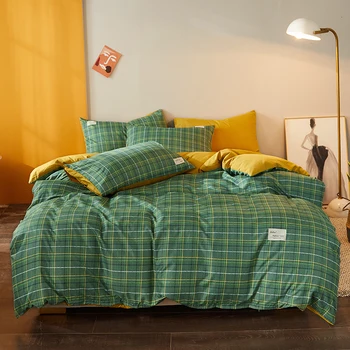 

japan style plaid bedding set Nordic bed linen duvet cover pillowcase bed sheet sets twin queen king size bed set