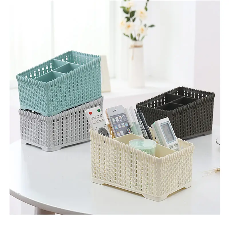 

Plastic Makeup Brush Organizer Storage Box Cosmetics Storage Container Rattan Baskets Desktop Sundries Makeup Boxe For Bathroom