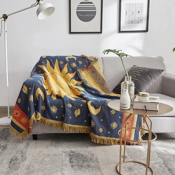 

Sun Pattern Fashion Sofa Blanket Towel With Tassel Thick Line Style Knit Crochet Throw Blanket Sofa Bed Chair Cover For Travel