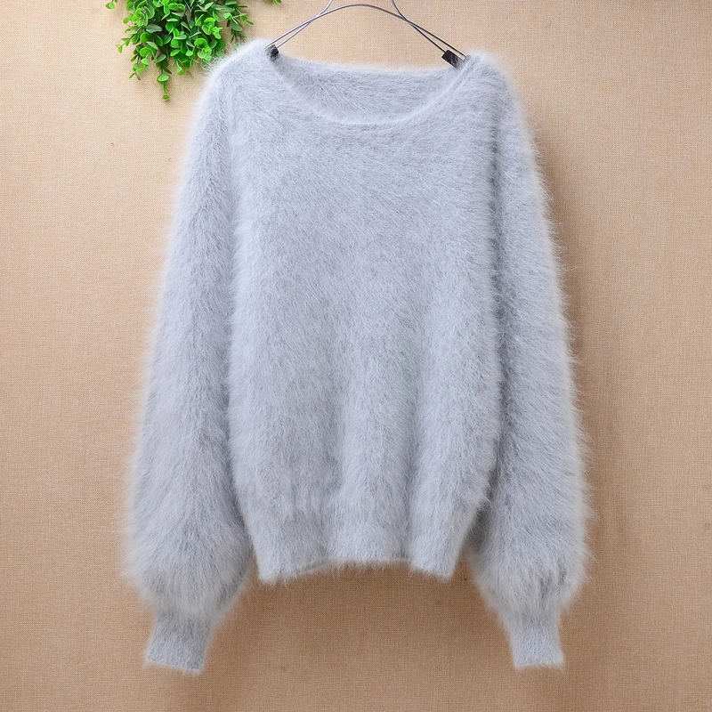 

ladies women fashion hairy plush mink cashmere knitted long batwing sleeves slim blouses pullover angora fur jumper sweater pull