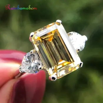 

Rainbamabom 925 Solid Sterling Silver 7 CT Created Moissanite Citrine Gemstone Wedding Engagement Ring Fine Jewelry Wholesale
