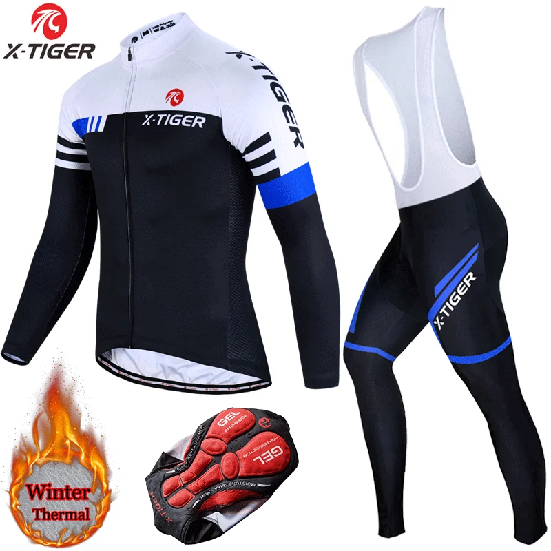 X-Tiger Cycling Suit Man Winter Long Sleeves Thermal Fleece Male Set Keep Warm MTB Bike Clothing Mens Clothes | Спорт и развлечения