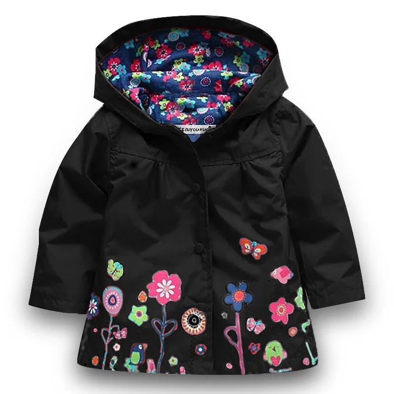 Детское пальто зимняя куртка для девочек куртка с длинными рукавами теплая детская куртка для девочек зимняя куртка флисовая куртка с рисунком - Цвет: black