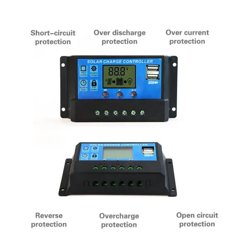 Автоматический Солнечный Контроллер заряда PWM 30A/20A/10A 12V 24V с двойной ЖК-дисплей USB 5V Солнечный Выход Панель PV Контроллер дома PV
