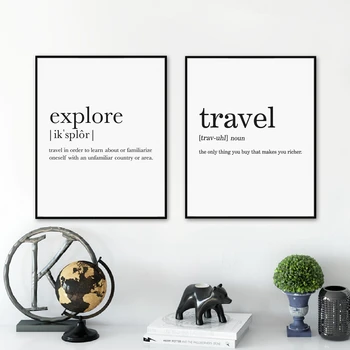 

Black White Explore Definition Canvas Poster Travel Quote Modern Wall Art Print Painting Decorative Pictures Travelers Gift