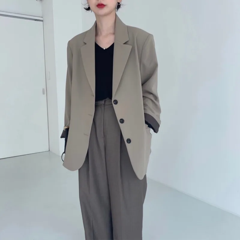 

HziriP 2020 New Suit Coat Female Single-breasted Casual Blazer Vintage Basic Women Blazers Solid Notch Collar Jacket Femme