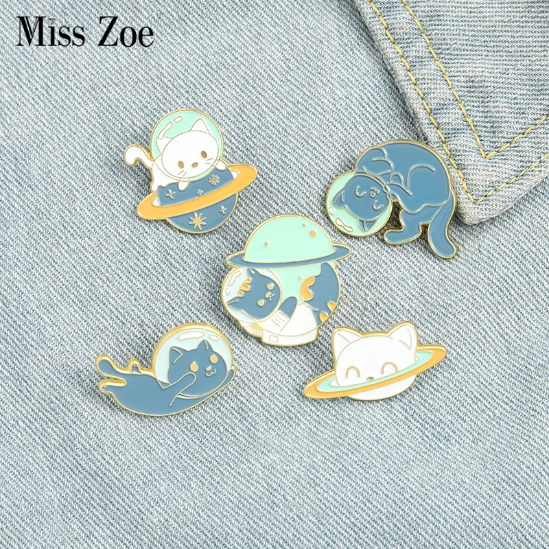 Эмалированные булавки кошки-Космос космос Вселенная броши в виде планеты