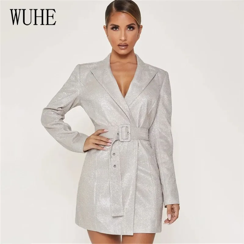 WUHE, женские блейзеры, куртки, элегантные, выдалбливают, зубчатый, длинный рукав, Женский блейзер, модный, для леди, бизнес, рабочая одежда, блейзер с поясом