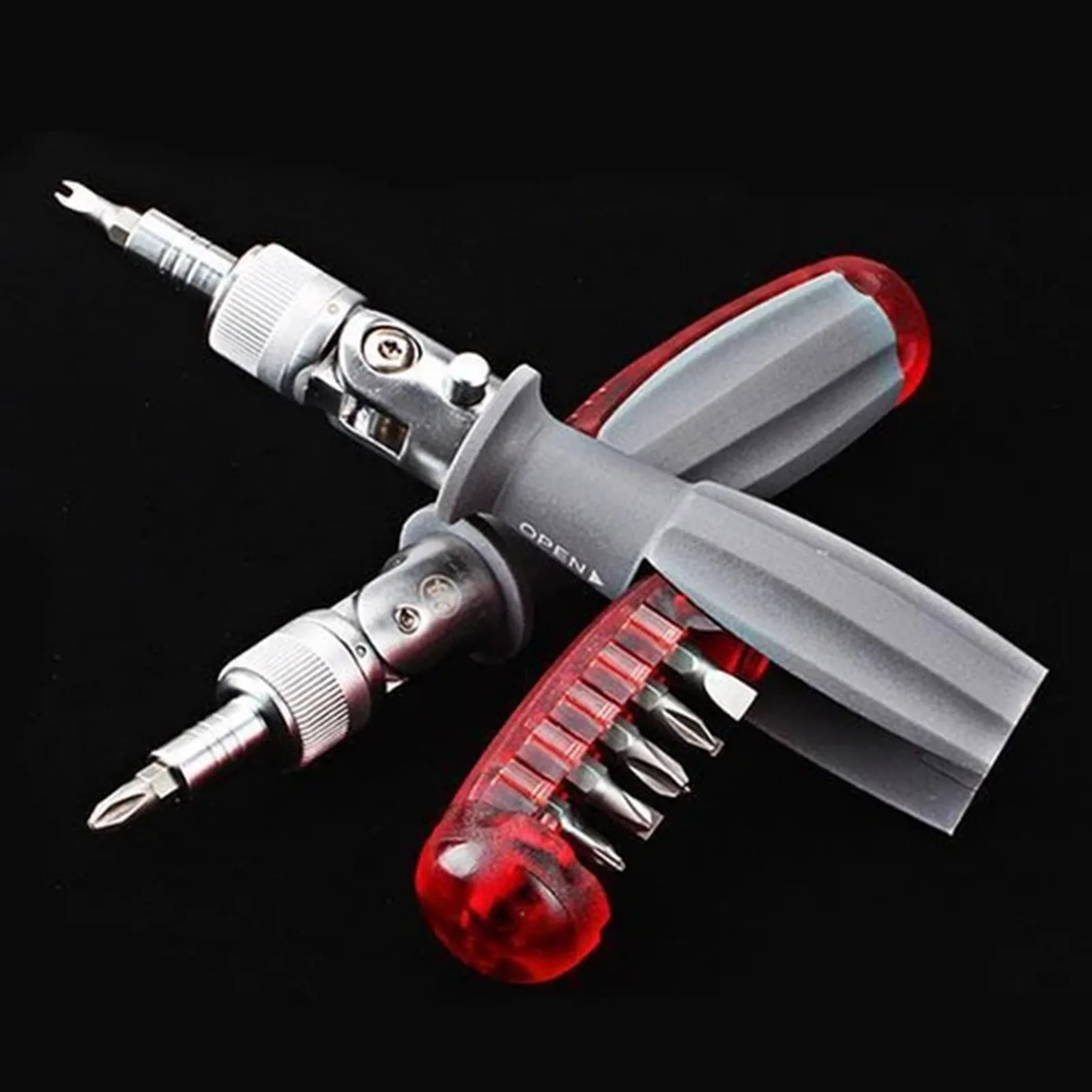 Adjustable Screwdriver With 10 Replaceable Head & Storage Sink Compatible With 6.35mm Screw Head