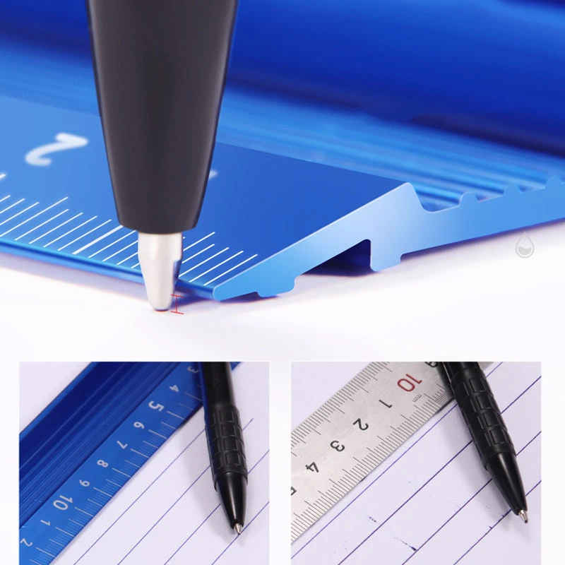 Metal Craft Safety Ruler L-Type Cutting Ruler Meal Alloy Anti-slip Straight  Ruler with Hanging Hole Drafting Tool Blue