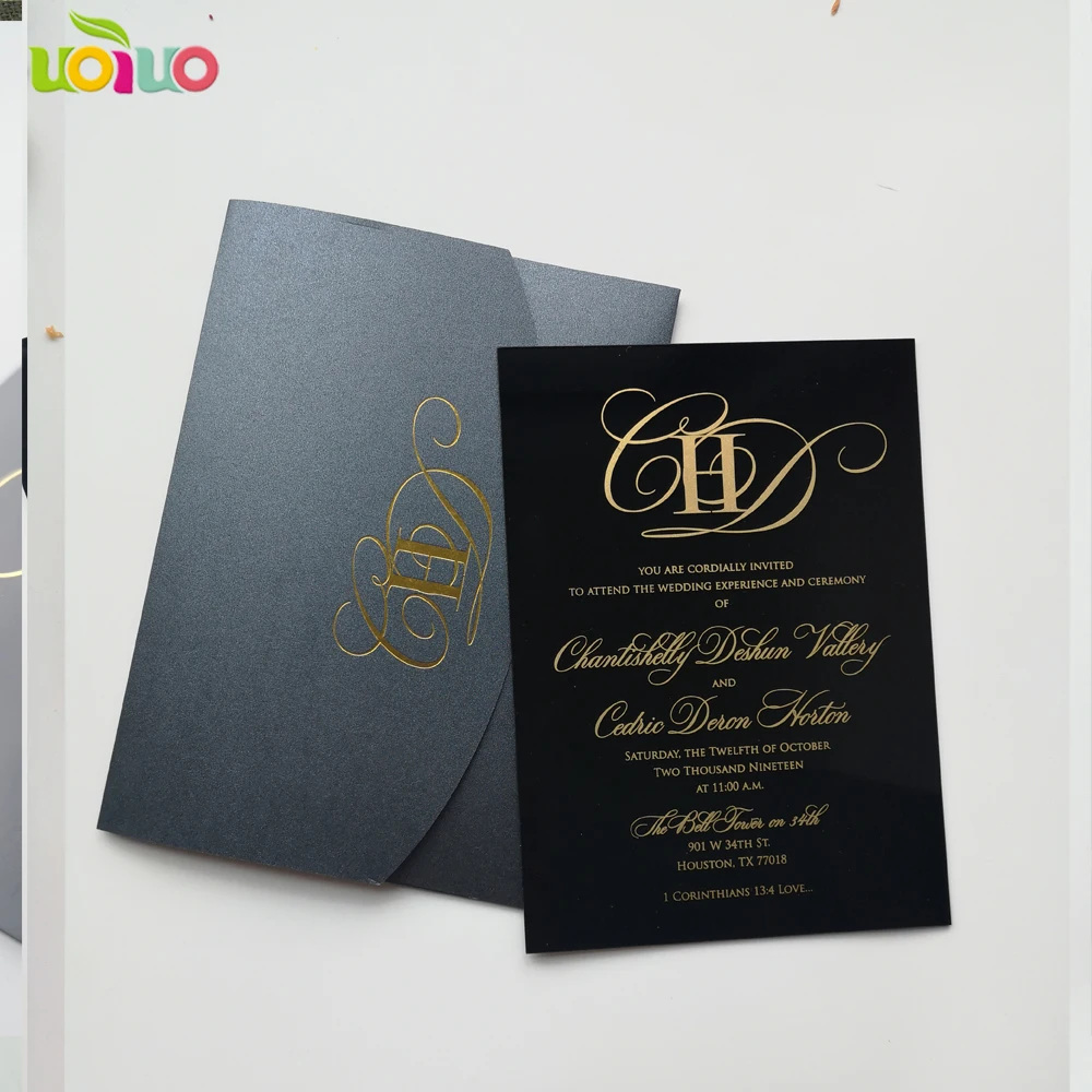 black acrylic card with gold foil letters free name logo
