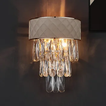 

Post modern light luxury wall lamp living room background wall crystal bedroom bedside lamp simple hotel corridor staircase lamp