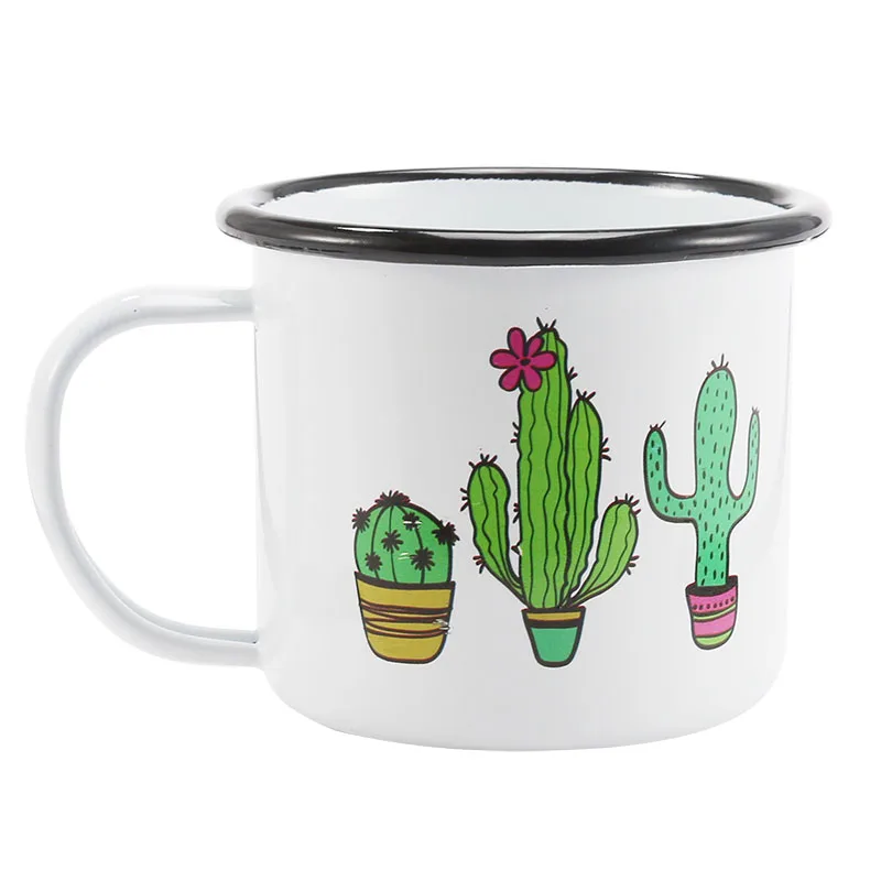 350-ml-Enamel-Coffee-Mug-Creative-Animal-Plant-Breakfast-Cup-Black-Roll-Rim-with-Handgrip-Milk