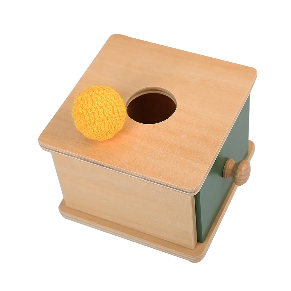 High Quality Wooden Educational Best Seller Baby Toys Montessori 0-3 Lmbucare Box w/ Knitted Ball