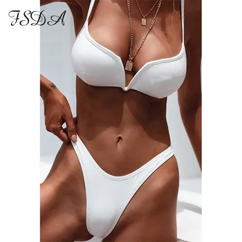 

FSDA Summer Beach White Bikini Set 2020 Sexy Black Women Swimsuit High Waist Bathing Push Up Swimwear Pink Girl Bikini Thong