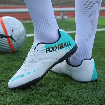 

Men Football Soccer Boots Athletic Soccer Shoes New Leather Big Size High Top Soccer Cleats Training Football Sneaker Sport
