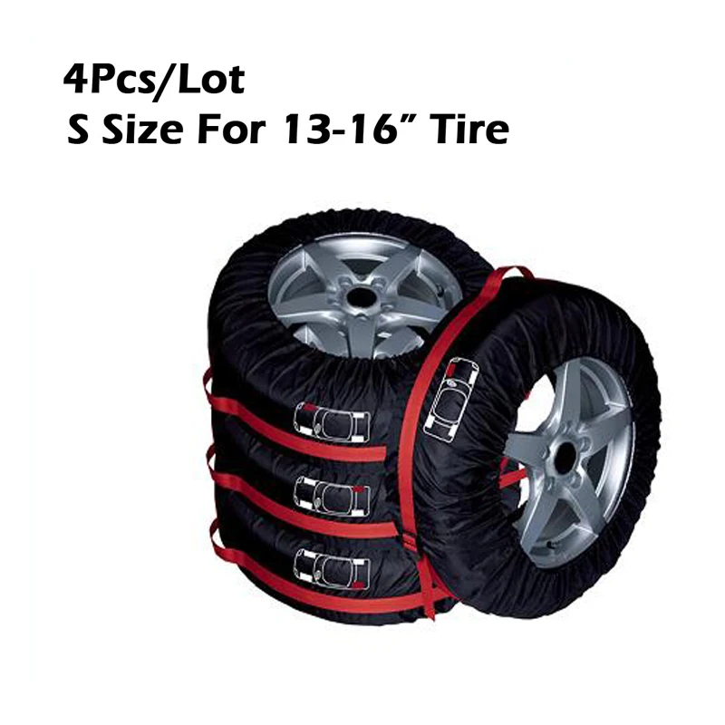 4Pcs S Red 4Pcs Spare Tire Cover Case Polyester Automobile Tires Storage Bag Covers Auto Car Tyre Accessories Vehicle Wheel Rim Protector - Цвет: 4Pcs S Red