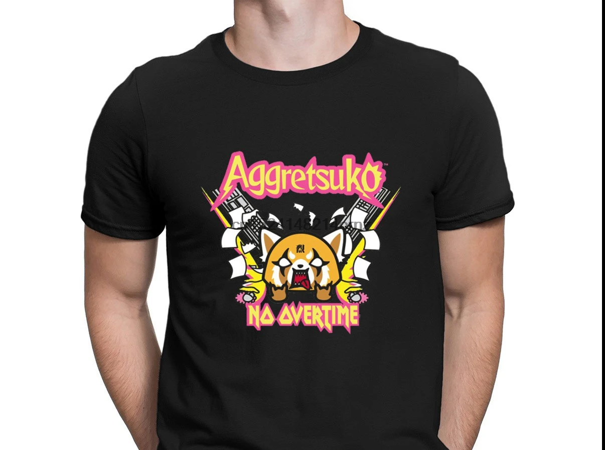 

Aggretsuko No Overtime T Shirt Clever Character Interesting Trend Tshirt Men Short Sleeve Basic Solid Spring Breathable