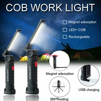 

5 Modes Portable COB LED Flashlight Magnetic Torch Battery Work Light Inspection Lamp For Outdoor Camping Working Car Lights