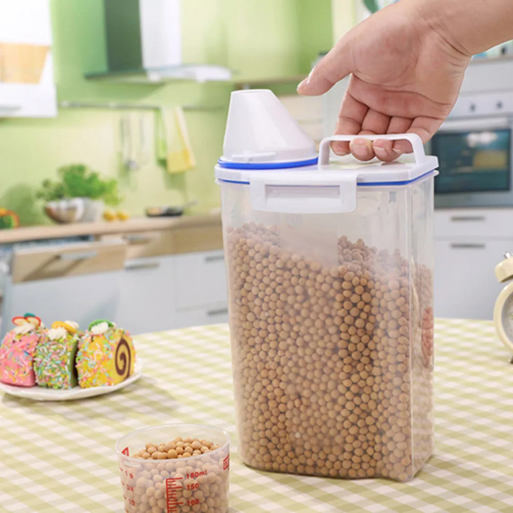 2L пластиковый диспенсер для зерновых культур ящик для хранения кухни пищевой для зёрен контейнер для риса хороший кухонный ящик для хранения риса мука зерно хранения