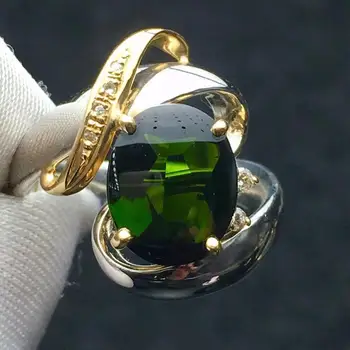 

Fine Jewelry Real Pure 18 K Gold Pt900 100% Natural Green Tourmaline Gemstone 4.3ct Female Rings Brazil Origin for Women's Gift