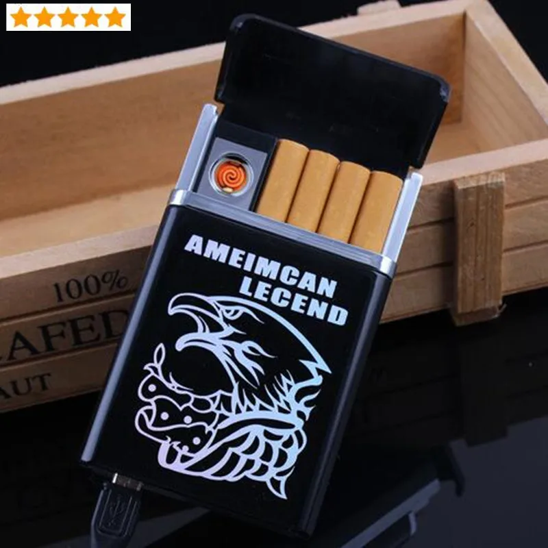 Прохладный портсигар, зажигалка и usb зарядка прикуривателя два в одном ветрозащитный негорящий электронный зажигалка для курения