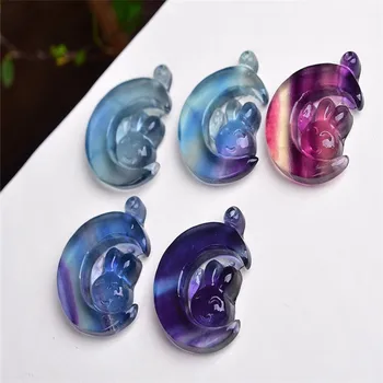 

Natural crystal color fluorite Moon rabbit pendant bracelet necklace accessories DIY Hand made material Random delivery