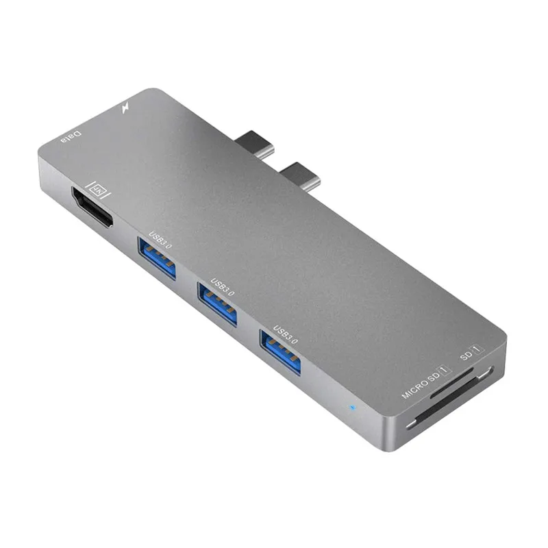 Type-C USB 3,0 концентратор 8 в 1 многопортовый адаптер док-станция алюминиевый тип C комбинированный концентратор для MacBook Pro - Цвет: Серый