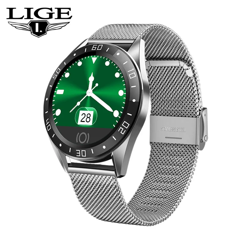 Net belt silver LIGE, новинка, смарт-часы для мужчин, мониторинг сердечного ритма, кровяного давления, фитнес-трекер, спортивные водонепроницаемые Смарт-часы для Android IOS - Цвет: Net belt silver