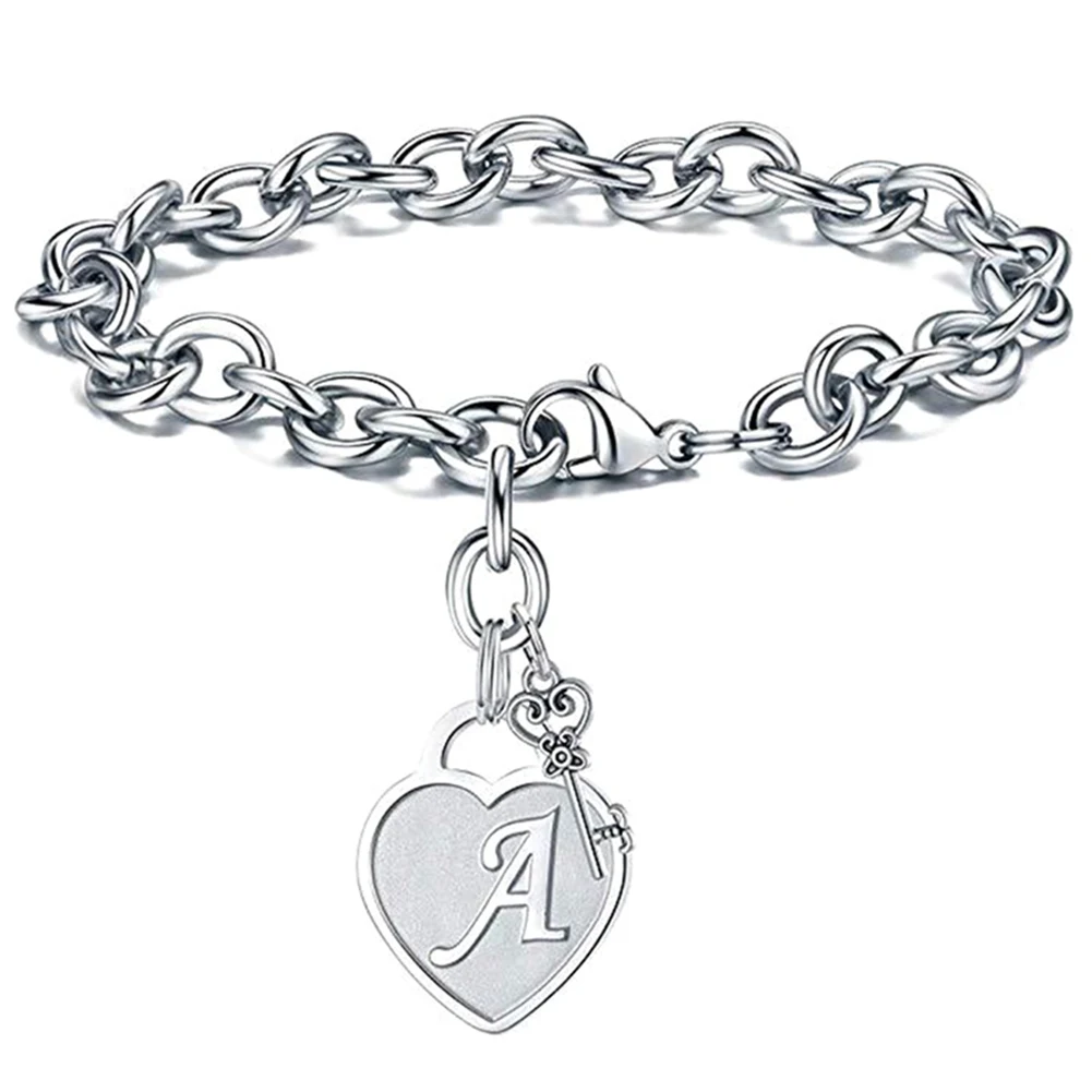 26 Letters Bracelets A-Z Charm Initial Bracelets For Women Child Fashion Heart Pendant Stainless Steel Bracelet Jewelry Pulseras