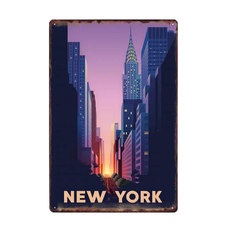 Соединенные Штаты Нью-Йорк металлический плакат ретро Оловянная табличка старинное украшение бар безаварийные тарелки домашний декор 20x30 см - Цвет: 50032