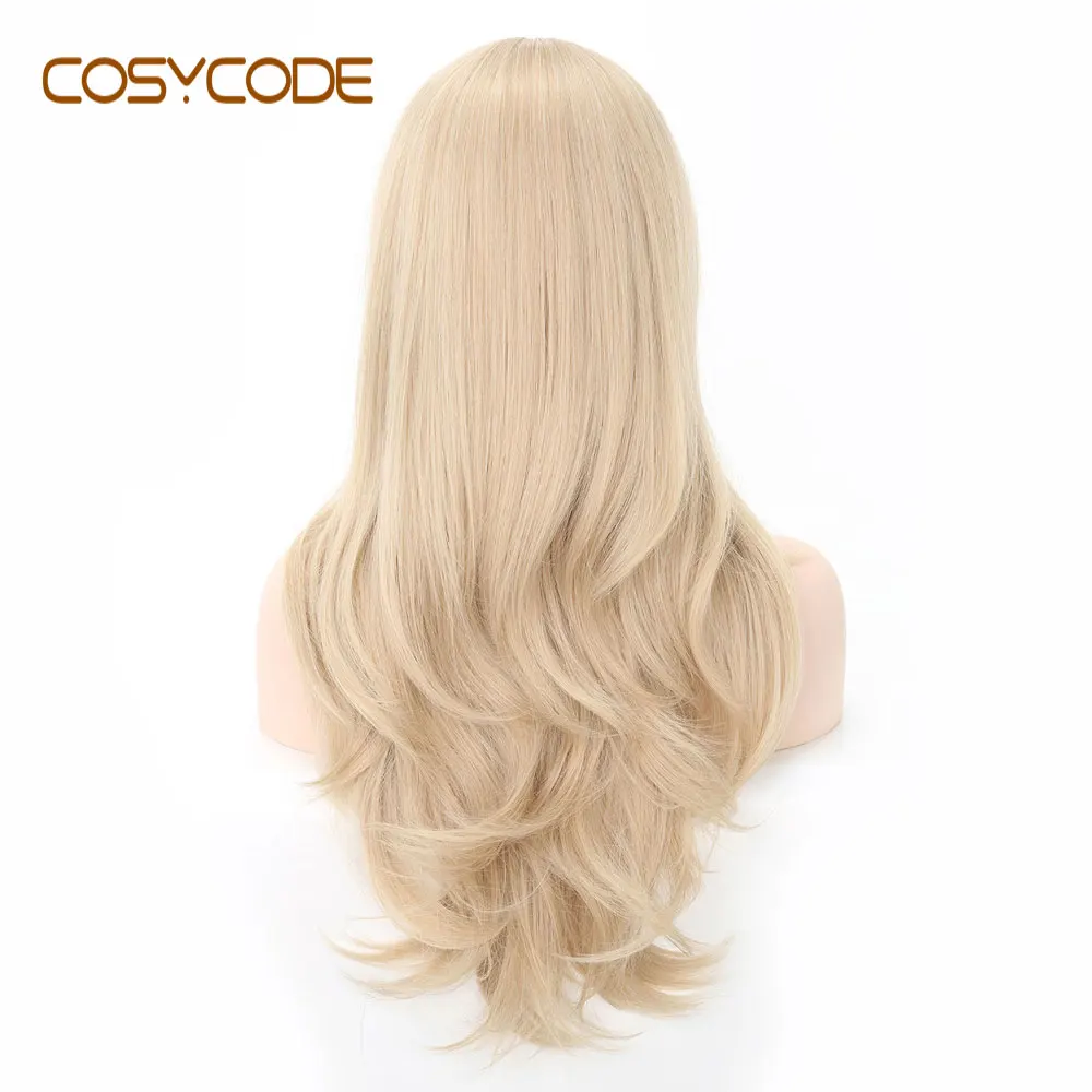 COSYCODE Blonde Women Wig with Wavy Ends 24 inch Long Middle Part Non-Lace Synthetic Costume Wig Cosplay Party 60 cm