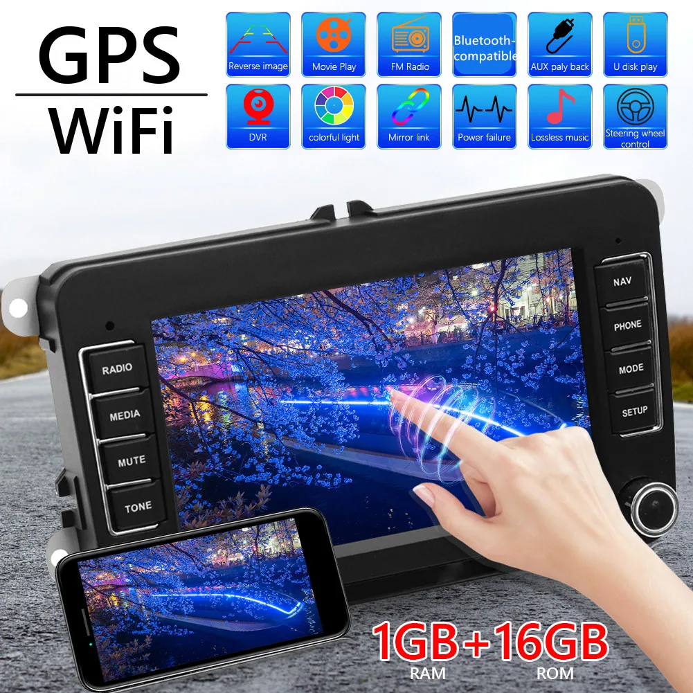 For VW Android 10.1 Car Radio 7inch HD Screen Quad Core 1GB+16GB Multimedia Video Player GPS Navigation WiFi Auto Stereo | Автомобили и