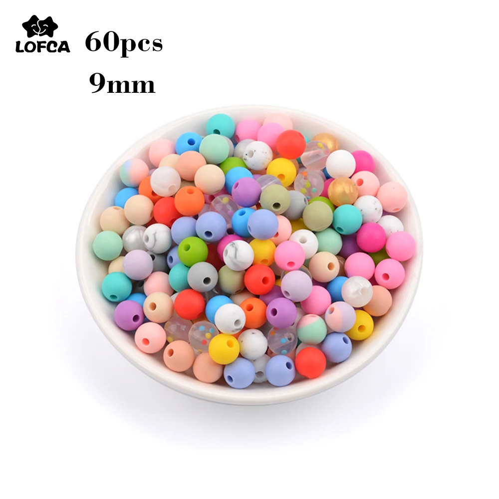 

LOFCA 60pcs/lot 9mm Silicone Beads Loose Teether Beads BPA Free Food Grade Baby Teether Chew DIY Jewelry Necklace Making Safe