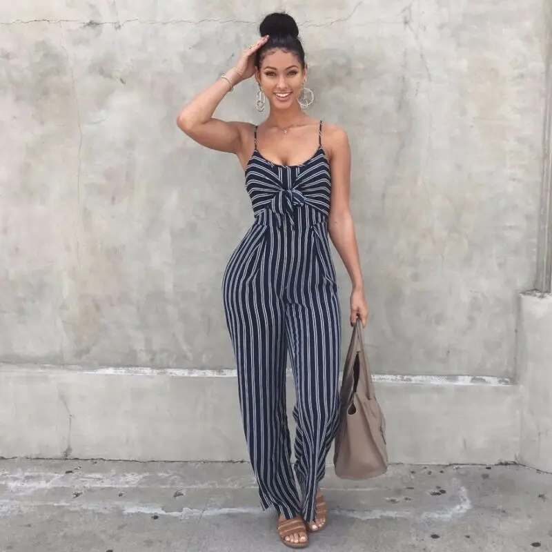 

2019 Women's Clubwear Romper Striped Jumpsuit Women Sexy Bodycon Backless Party Clubwear Jumpsuit Casual Bow Overalls Playsuits