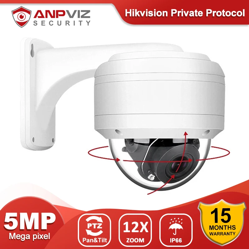 Anpviz 5MP 12X Zoom Dome POE PTZ IP Camera Optical Zoom 5-50mm with One-Audio Home/Outdoor Weatherproof IR 35m H.265 P2P anpviz 5mp ptz camera outdoor 30x zoom speed dome security surveillance poe ip camera ir 80m ip66 p2p view