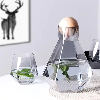 

Large-Capacity Boiled Water Cold Water Jug Set Household Light Luxury Crystal Glass Water Pitcher Cup With Wooden Ball Cover