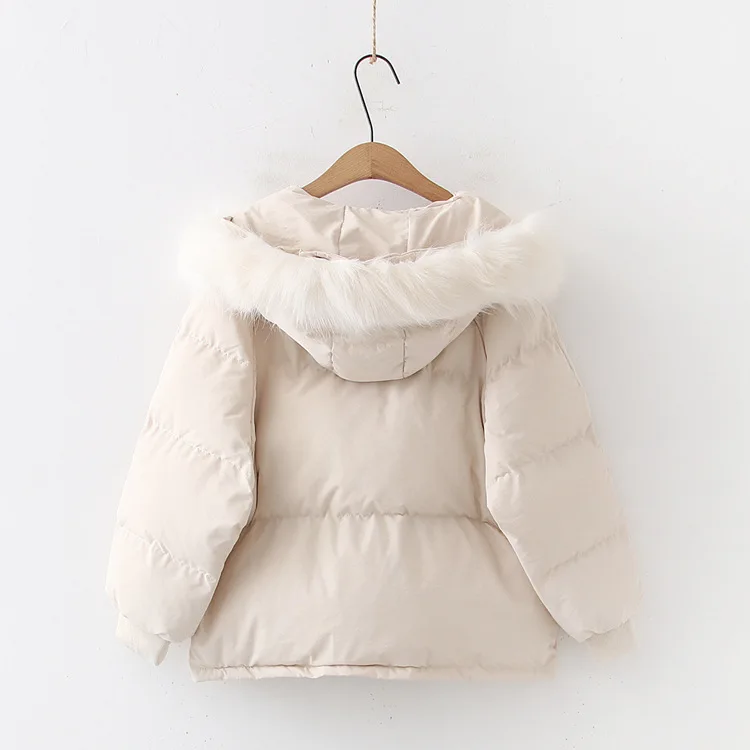

Japanese-style Mori Girl Line Fresh Literature And Art Simple Loose-Fit Solid Color Hong Kong Style down Cotton Warm Hooded Fur