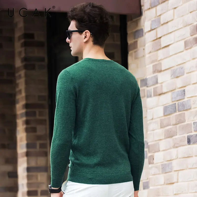 UCAK бренд мериносовой шерстяной мужской свитер осень зима кашемировый пуловер мужские повседневные с v-образным вырезом мужские свитера чистый цвет Pull Homme U3054