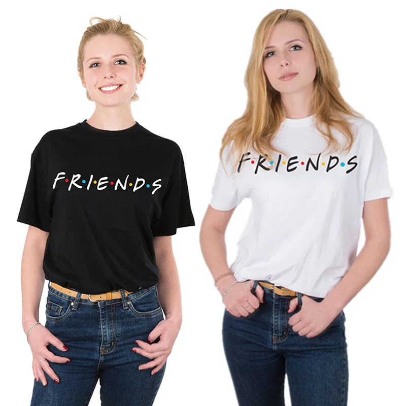 Женская футболка с надписью FRIENDS Повседневная коротким рукавом и круглым вырезом