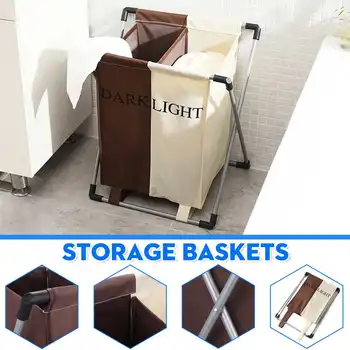 

Foldable Dirty Laundry Basket Organizer X-shape Two Grid Home Laundry Hamper Large Clothes Storage Basket for Home Bathroom