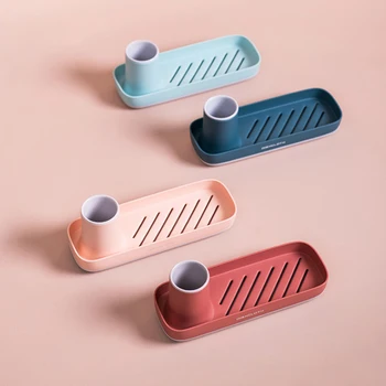 

Plastic Layered Soap Rack Floor Type Bathroom Storage Rack Nordic Toothbrush Sponge Storage Box Kitchen Sink Home Cleaning Tool