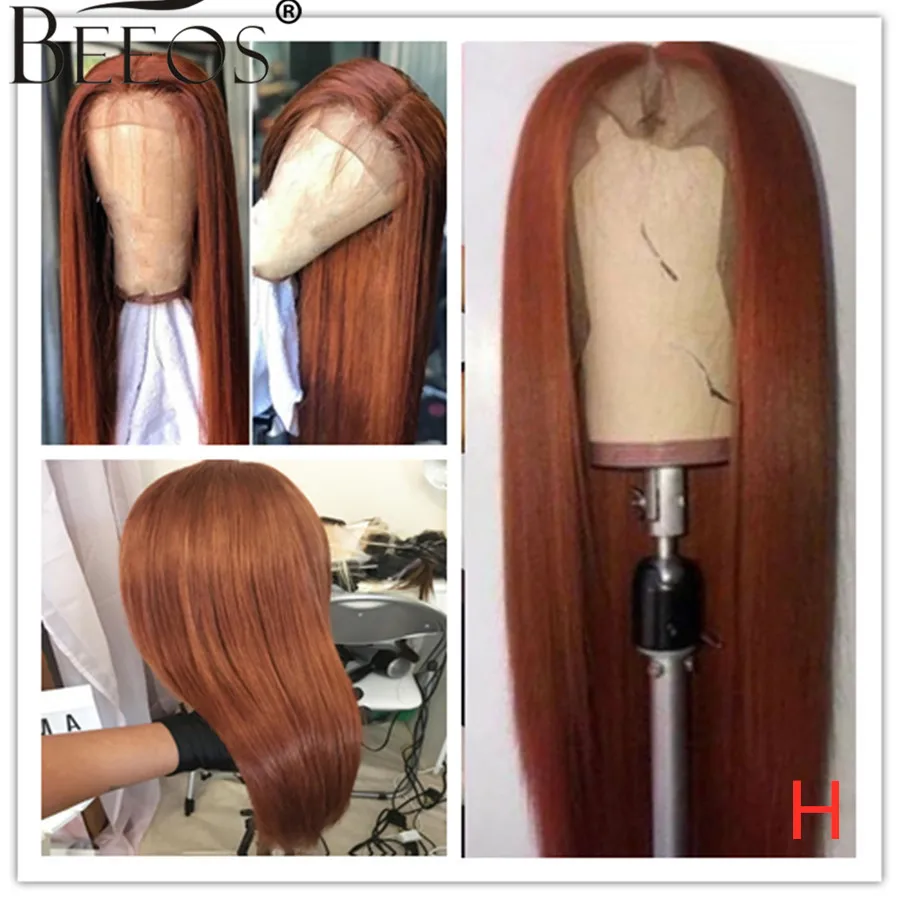 

Beeos 13*6 150% Dark Orange Color Deep Part Lace Front Human Hair Wig Straight Human hair Bleached Knots Brazilian Remy Hair