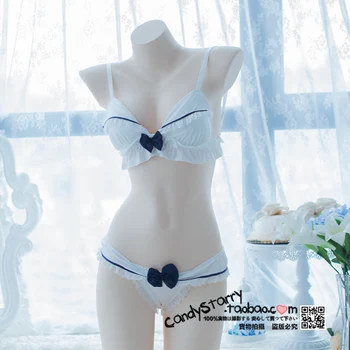 

Japanese Girls White Intimates Set Cute Bow Suspenders Lace Stripe Underwear Sets Women Student Sexy Bra & Panties Set Cosplay