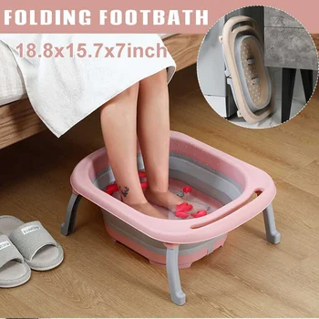 

Khaki/Pink Folding Footbath Foot Massage Foot Soaking Bucket Mini Portable Foot Tub Household Sauna Bathtub Pedicure Bath